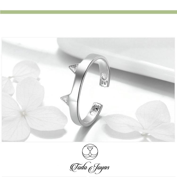 Anillo Plata 925 Orejas Gato y Patitas - Imagen 2