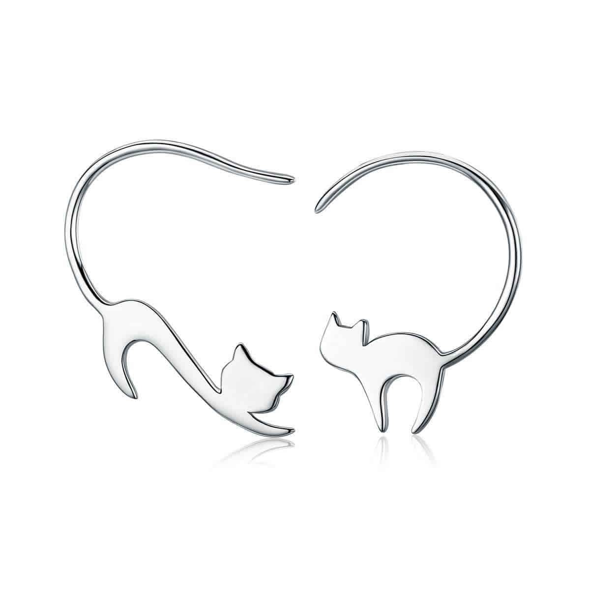 Aros Pendientes Plata 925 Gato Jugueton