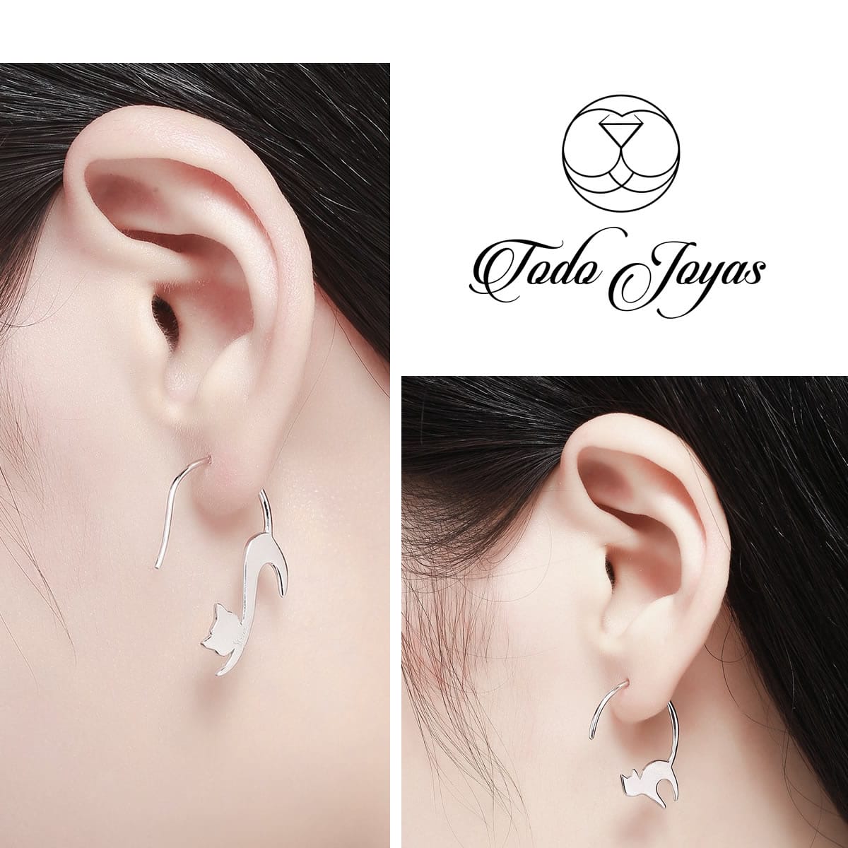 Aros Pendientes Plata 925 Gato Jugueton - Imagen 2