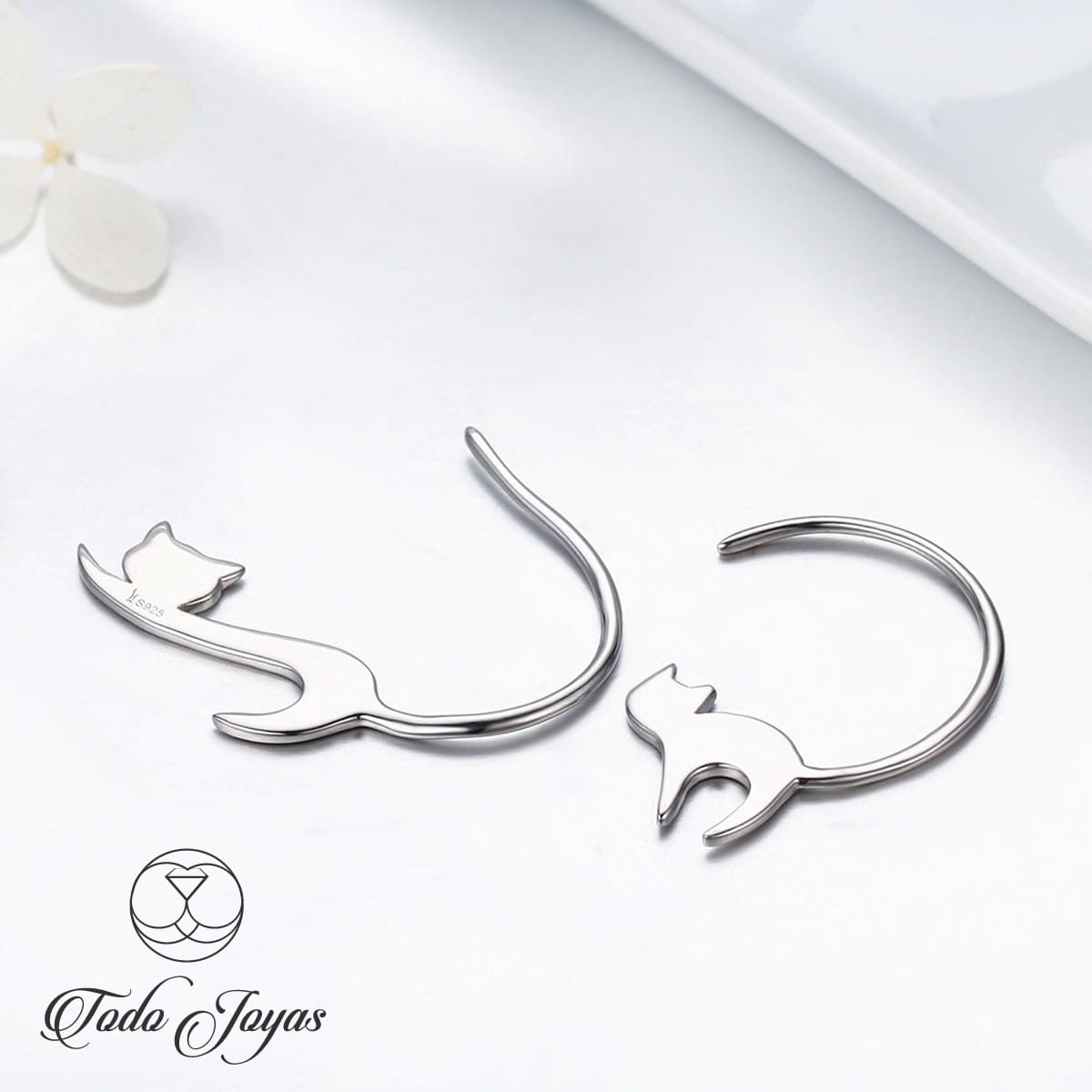 Aros Pendientes Plata 925 Gato Jugueton - Imagen 3