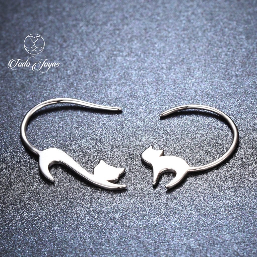Aros Pendientes Plata 925 Gato Jugueton - Imagen 4