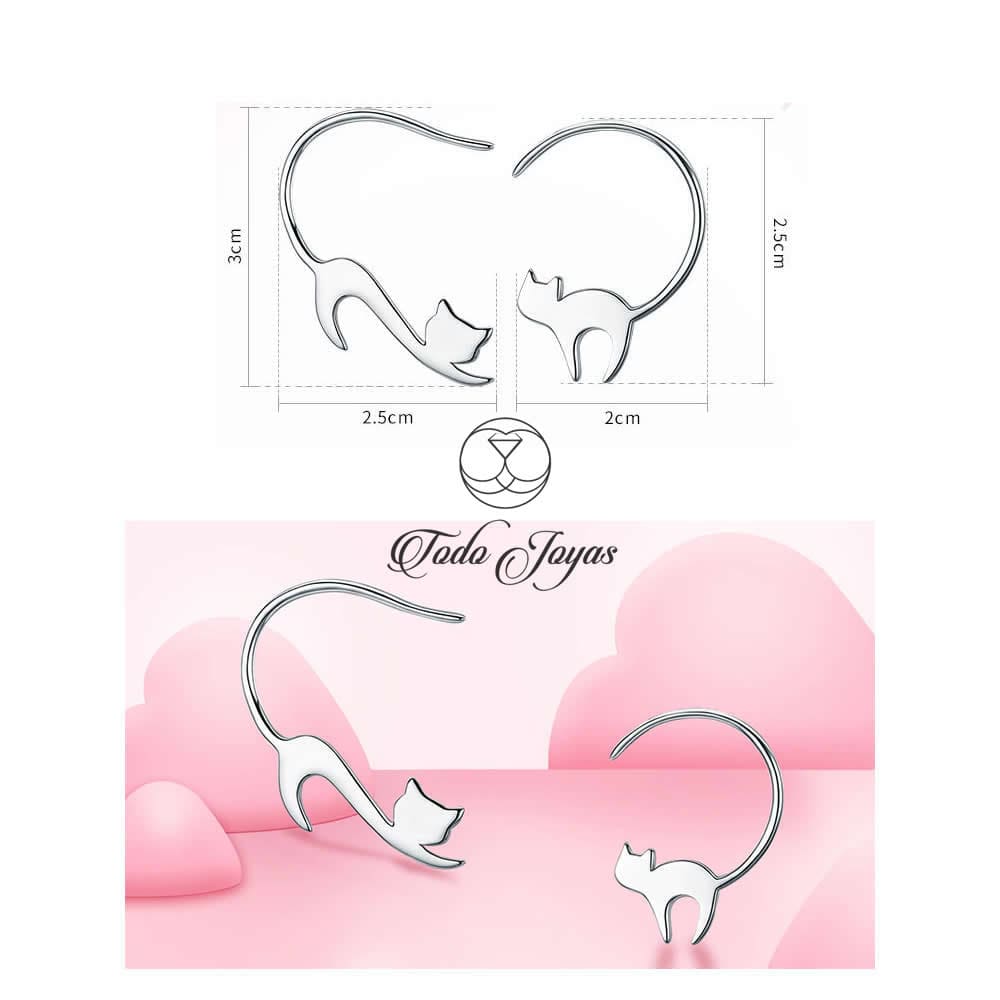 Aros Pendientes Plata 925 Gato Jugueton - Imagen 5