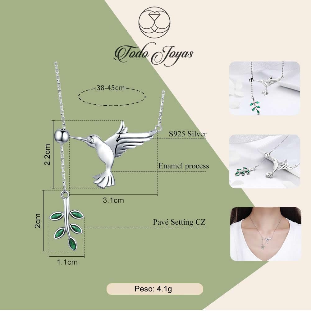 Collar Plata 925 Colibri Pajaro Ave Picaflor - Imagen 5