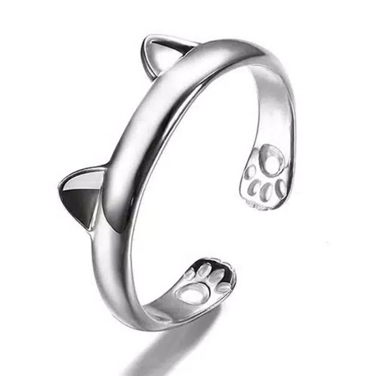 Anillo Orejas Gato Plateado