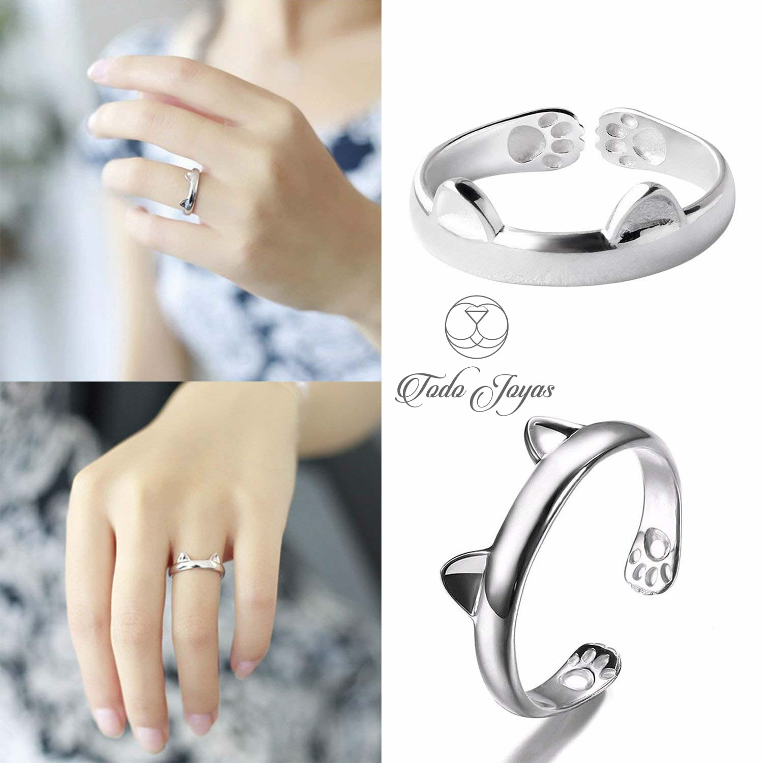 Anillo Orejas Gato Plateado - Imagen 3