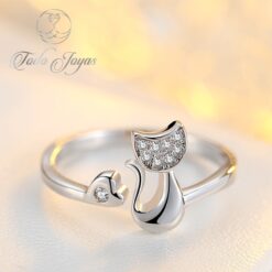 Alternative view of Anillo Gato Con Circon Plateado