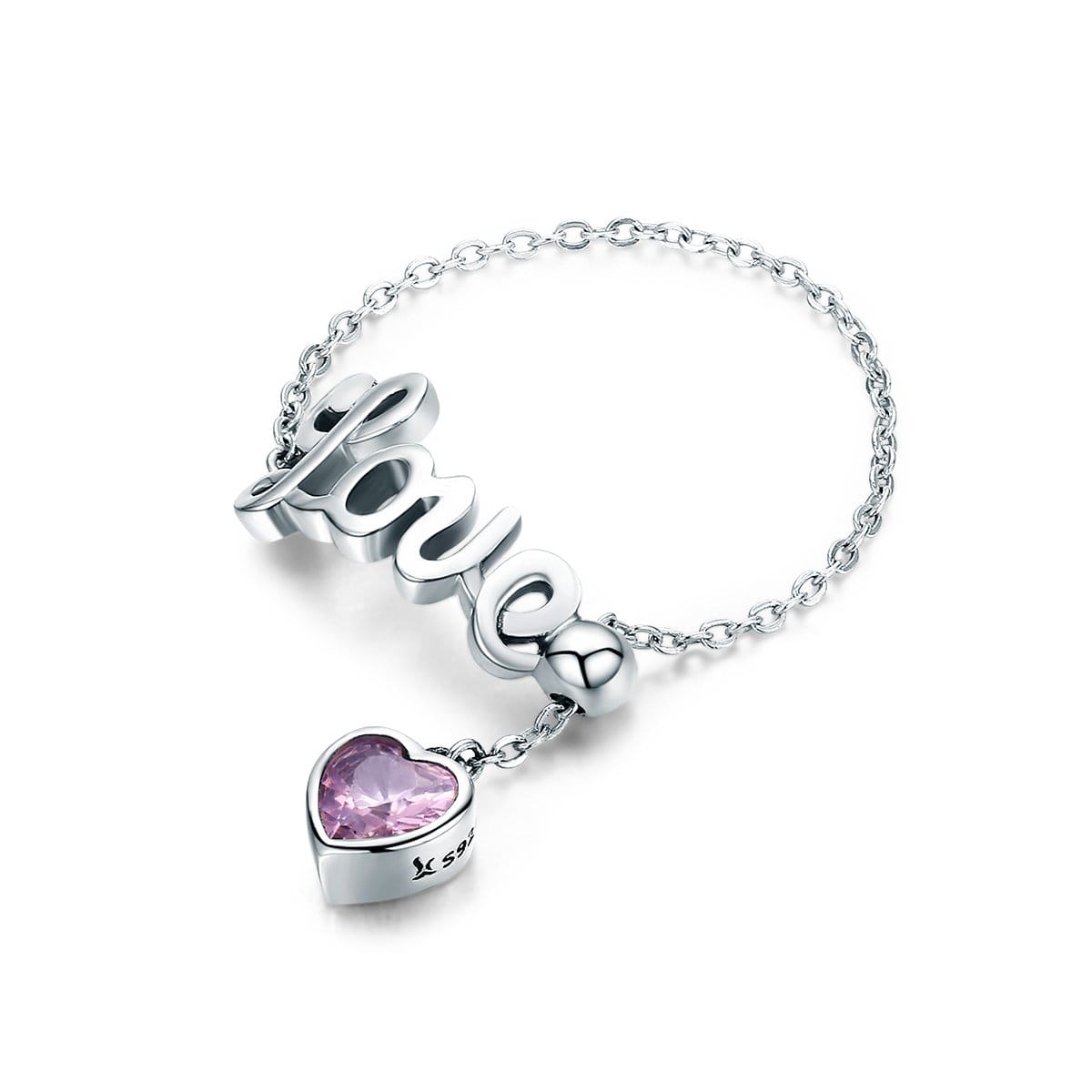 Anillo Plata 925 Cadena Love y Circon