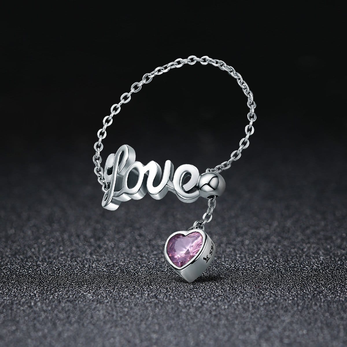 Anillo Plata 925 Cadena Love y Circon - Imagen 2