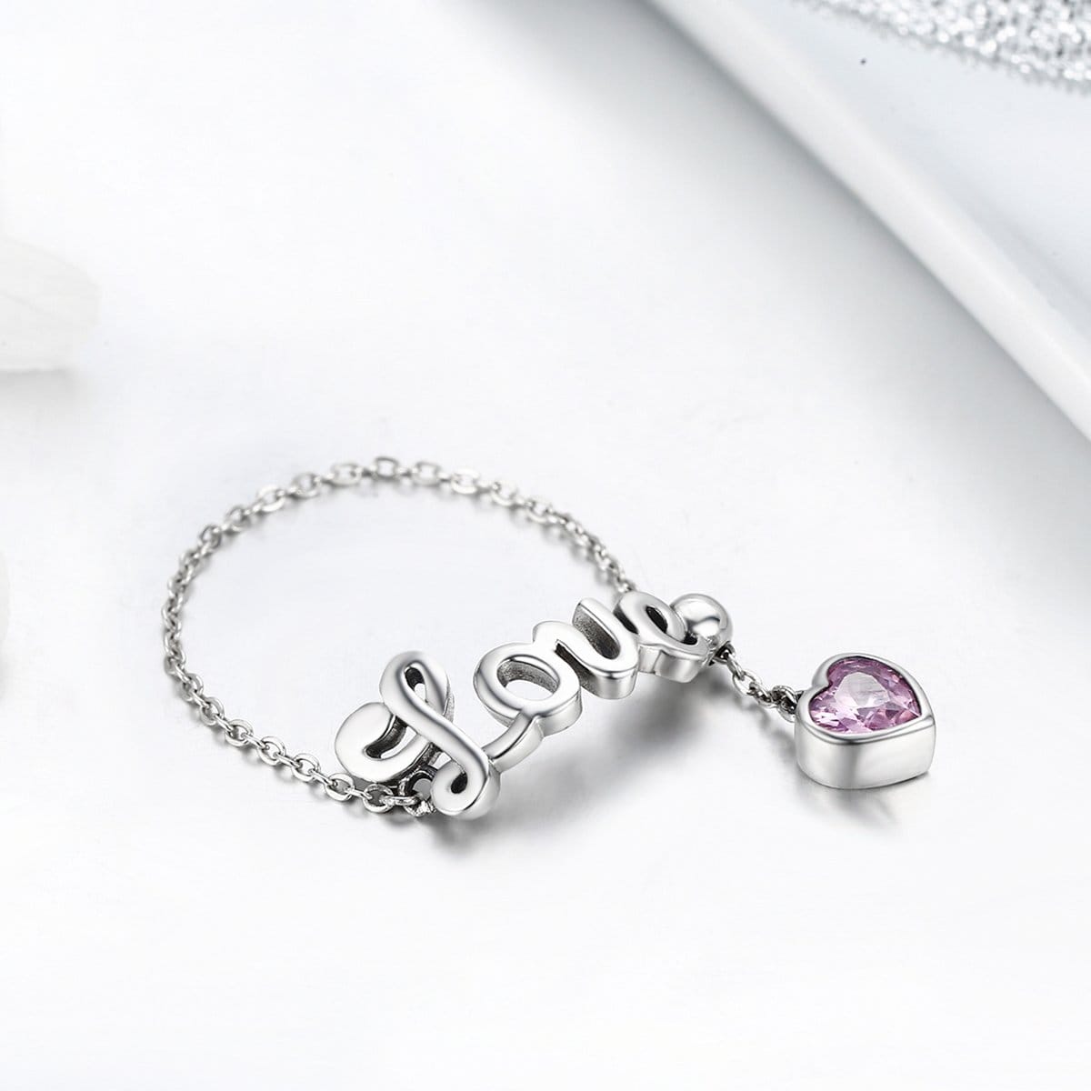Anillo Plata 925 Cadena Love y Circon - Imagen 3