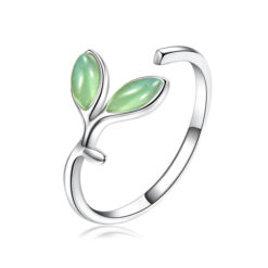 Anillo Doble Hoja Verde Plateado