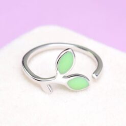 Alternative view of Anillo Doble Hoja Verde Plateado