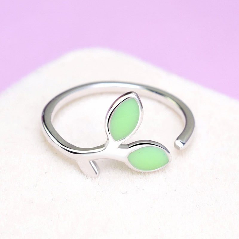 Anillo Doble Hoja Verde Plateado - Imagen 2