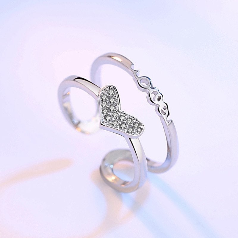 Anillo Corazon Doble Arco Circones Plateado - Imagen 2
