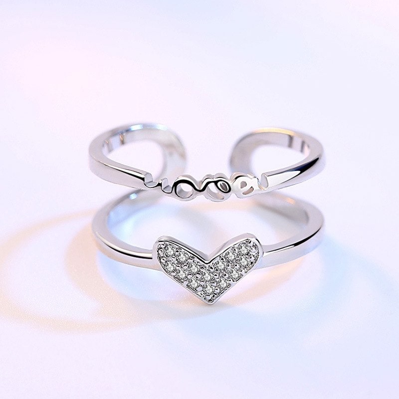 Anillo Corazon Doble Arco Circones Plateado - Imagen 3