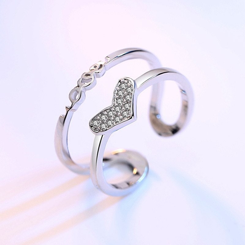 Anillo Corazon Doble Arco Circones Plateado - Imagen 4