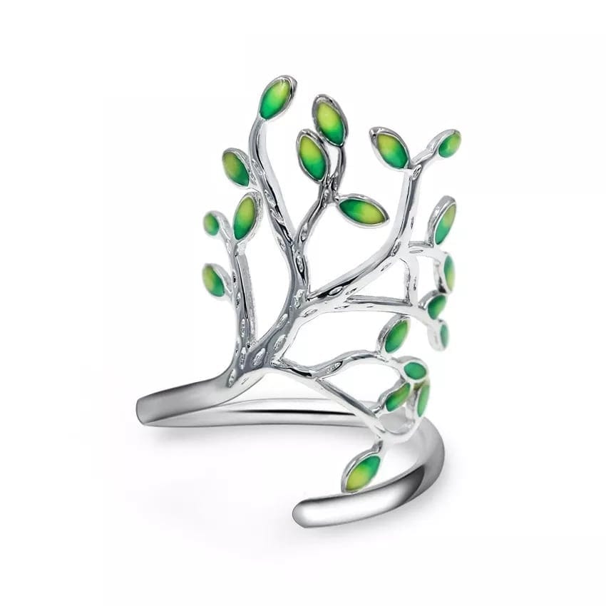 Anillo Arbol de Vida Verde Plateado