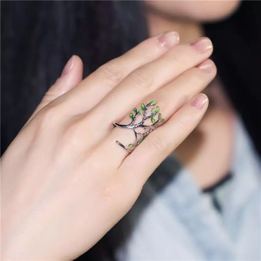 Anillo Arbol de Vida Verde Plateado - Imagen 2