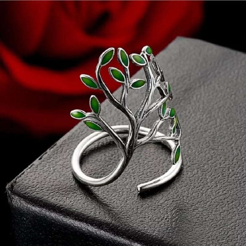 Anillo Arbol de Vida Verde Plateado - Imagen 3