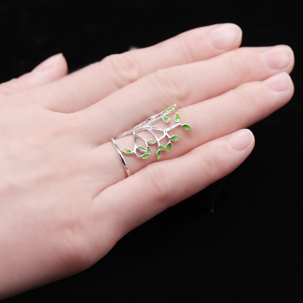 Anillo Arbol de Vida Verde Plateado - Imagen 4