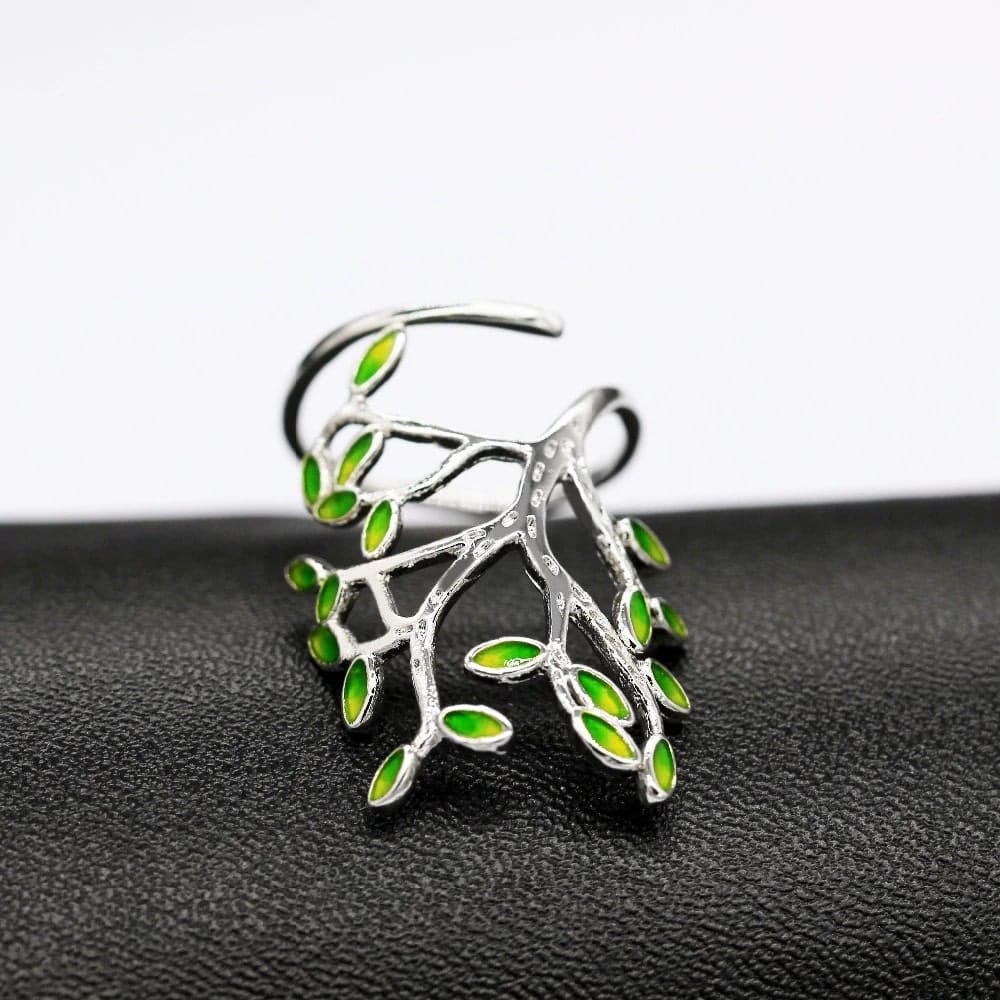 Anillo Arbol de Vida Verde Plateado - Imagen 5