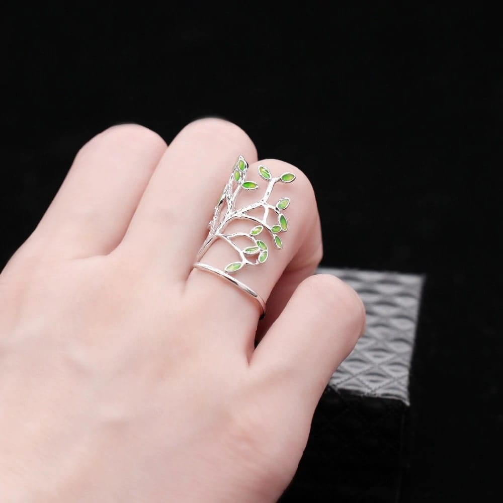 Anillo Arbol de Vida Verde Plateado - Imagen 6