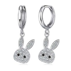 Aros de Conejo Colgante con Circones Plateado