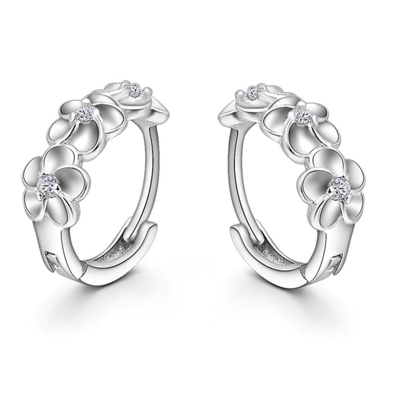 Aros Tres Flores con Circones Plateado