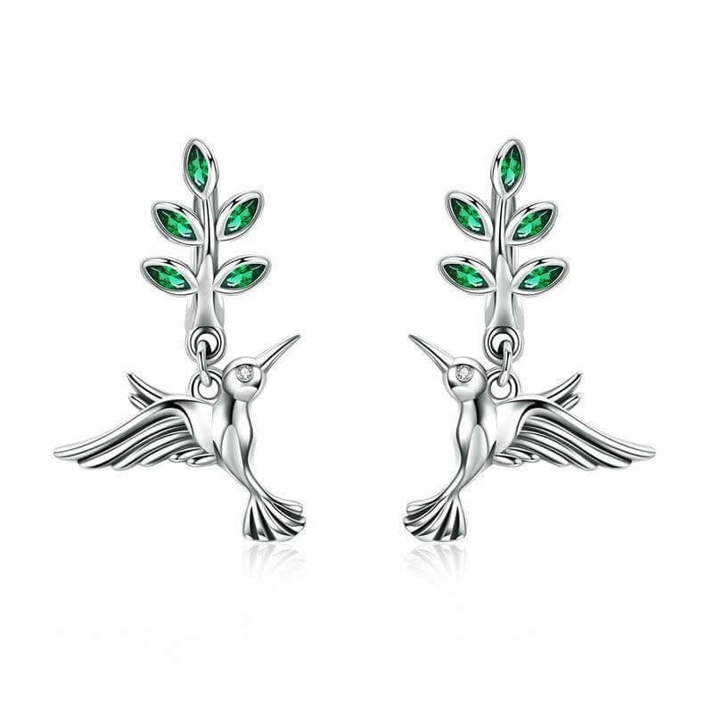 Aros Plata 925 Colibri Pajaro con Circones