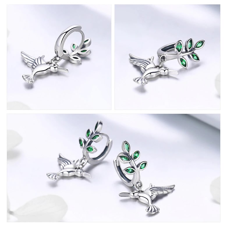 Aros Plata 925 Colibri Pajaro con Circones - Imagen 2