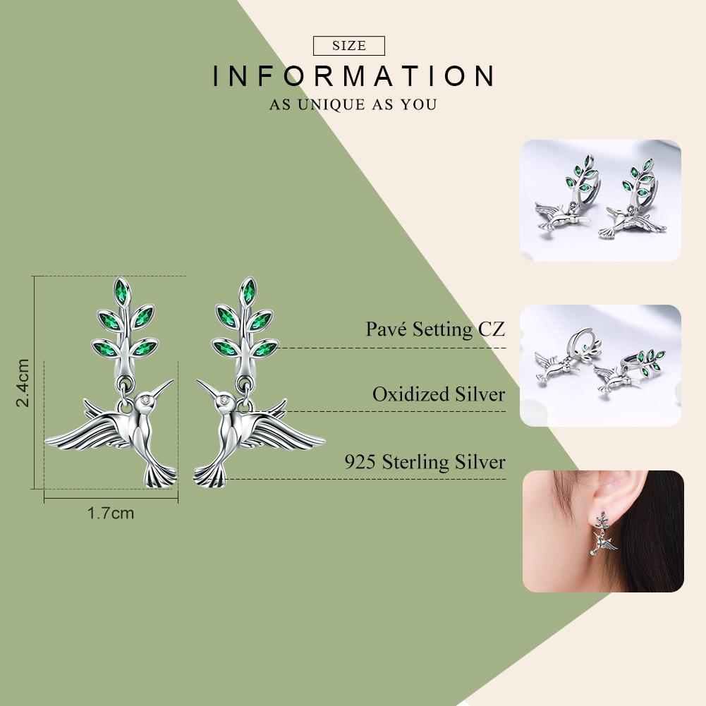 Aros Plata 925 Colibri Pajaro con Circones - Imagen 4
