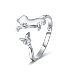 Anillo Plata 925 Gato y Mariposa