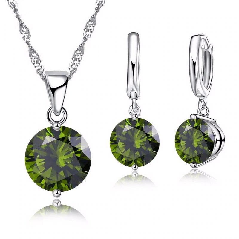 Conjunto Cristal Circulo Verde Plateado