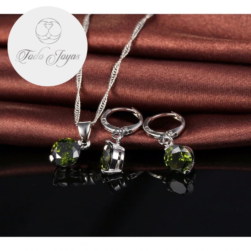 Conjunto Cristal Circulo Verde Plateado - Imagen 2