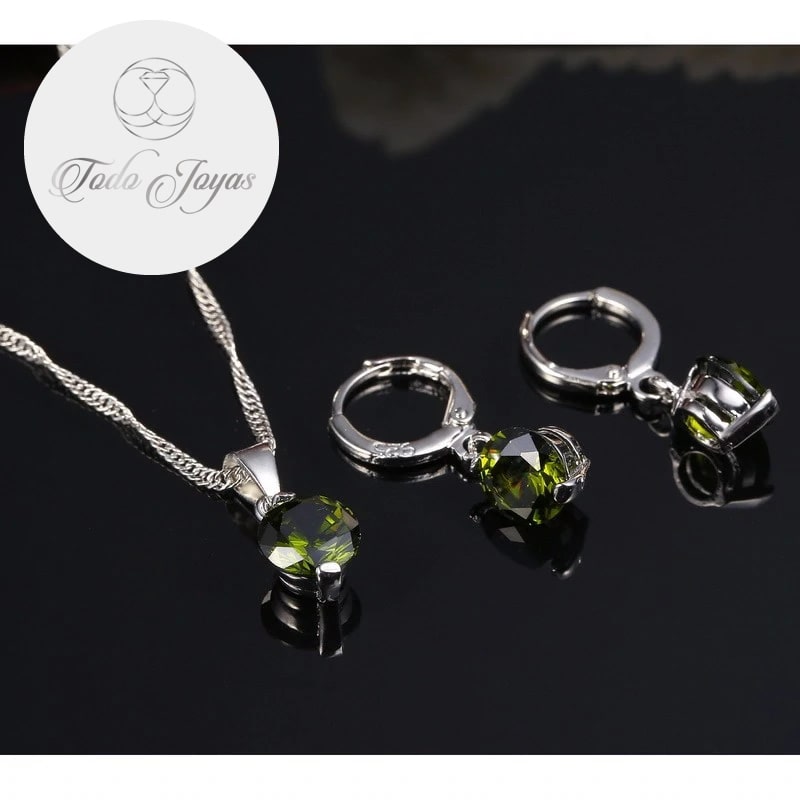 Conjunto Cristal Circulo Verde Plateado - Imagen 3