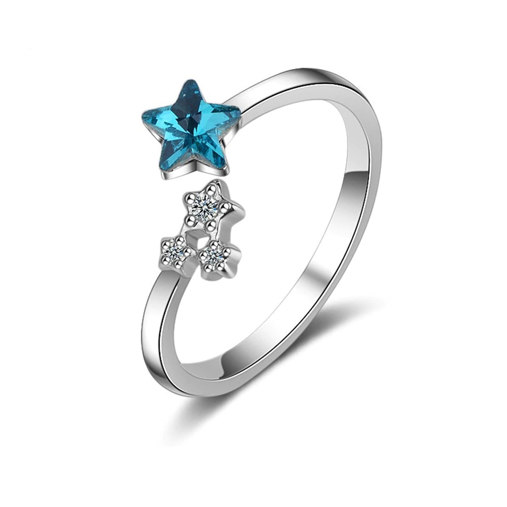 Anillo Estrella Azul Plateado