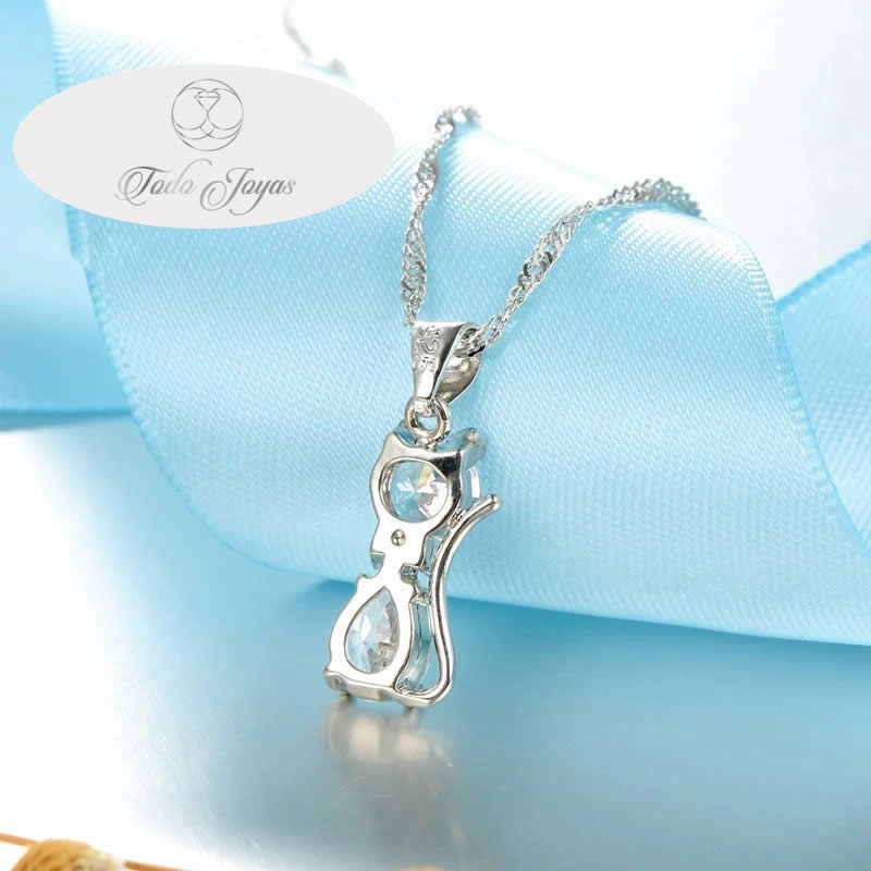 Conjunto Collar Aros Cristal Gato Plateado - Imagen 3