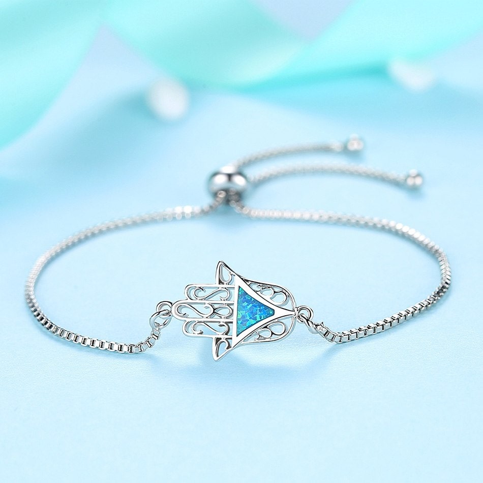 Pulsera Mano de Fatima Opal Plateado - Imagen 2
