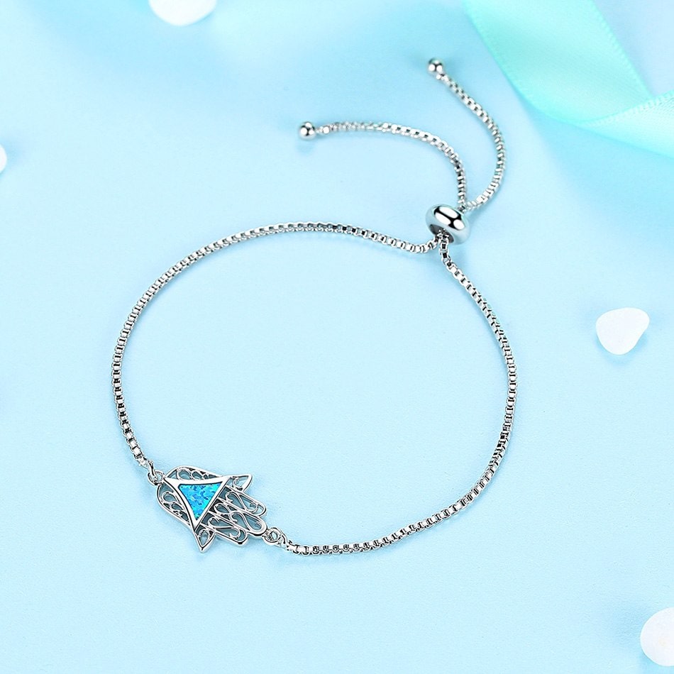 Pulsera Mano de Fatima Opal Plateado - Imagen 3