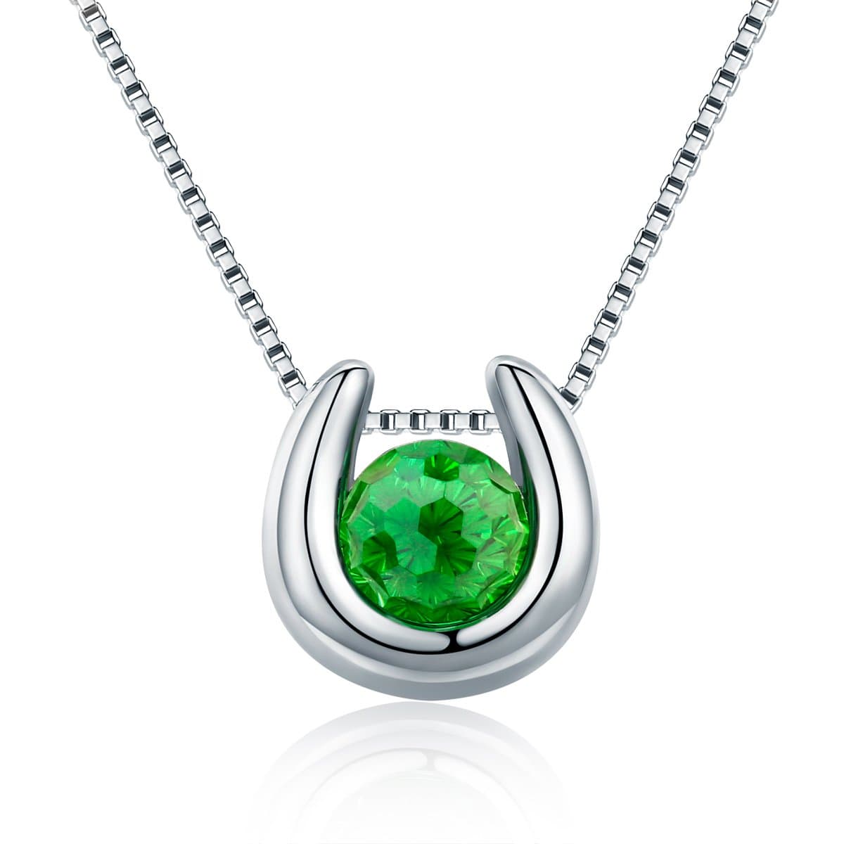 Collar Plata 925 Herradura con Circon Verde