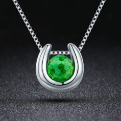 Alternative view of Collar Plata 925 Herradura con Circon Verde