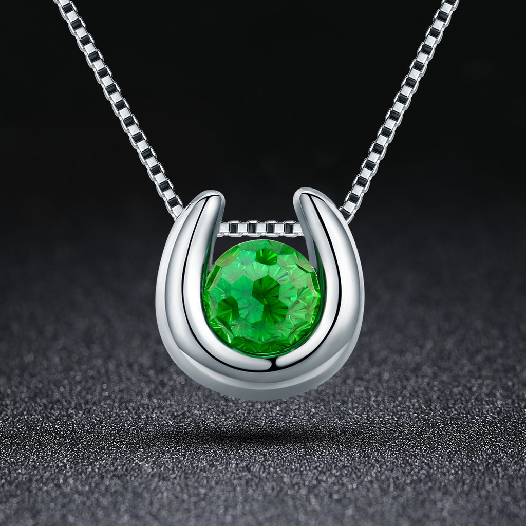 Collar Plata 925 Herradura con Circon Verde - Imagen 2