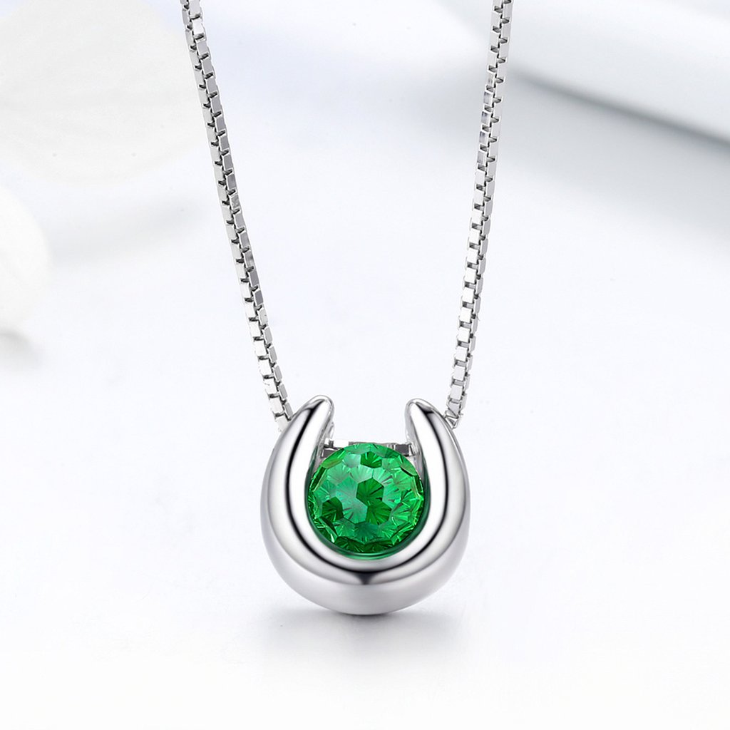 Collar Plata 925 Herradura con Circon Verde - Imagen 4