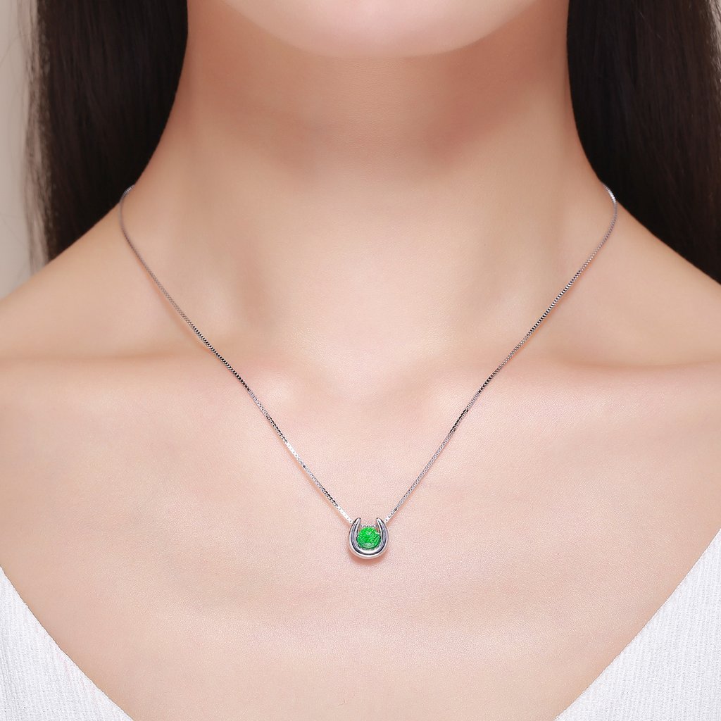 Collar Plata 925 Herradura con Circon Verde - Imagen 5