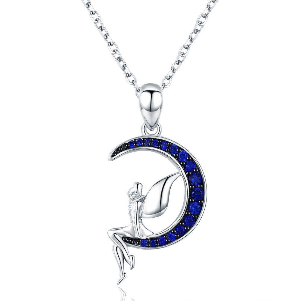 Collar Plata 925 Hada Luna Azul con Circones