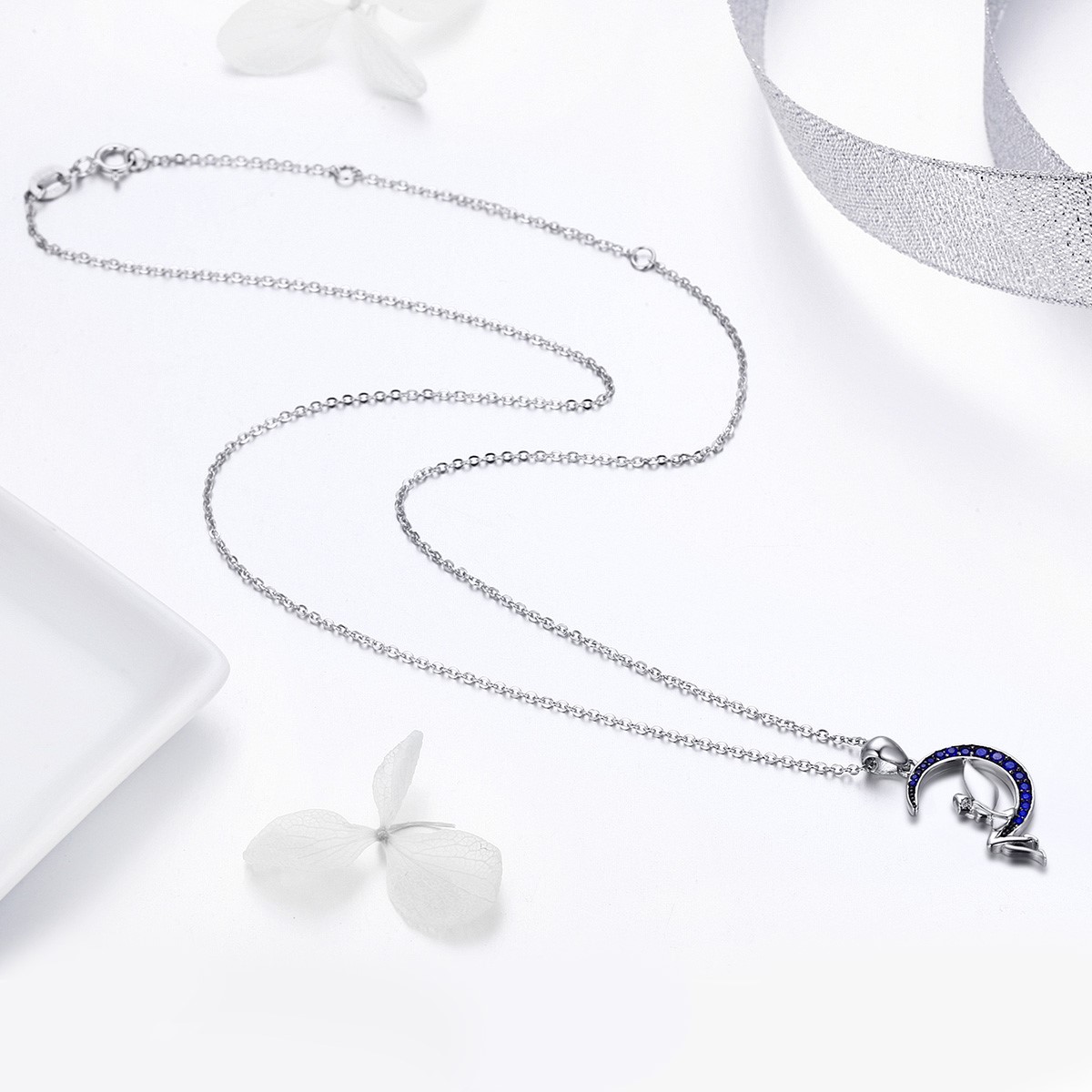 Collar Plata 925 Hada Luna Azul con Circones - Imagen 2