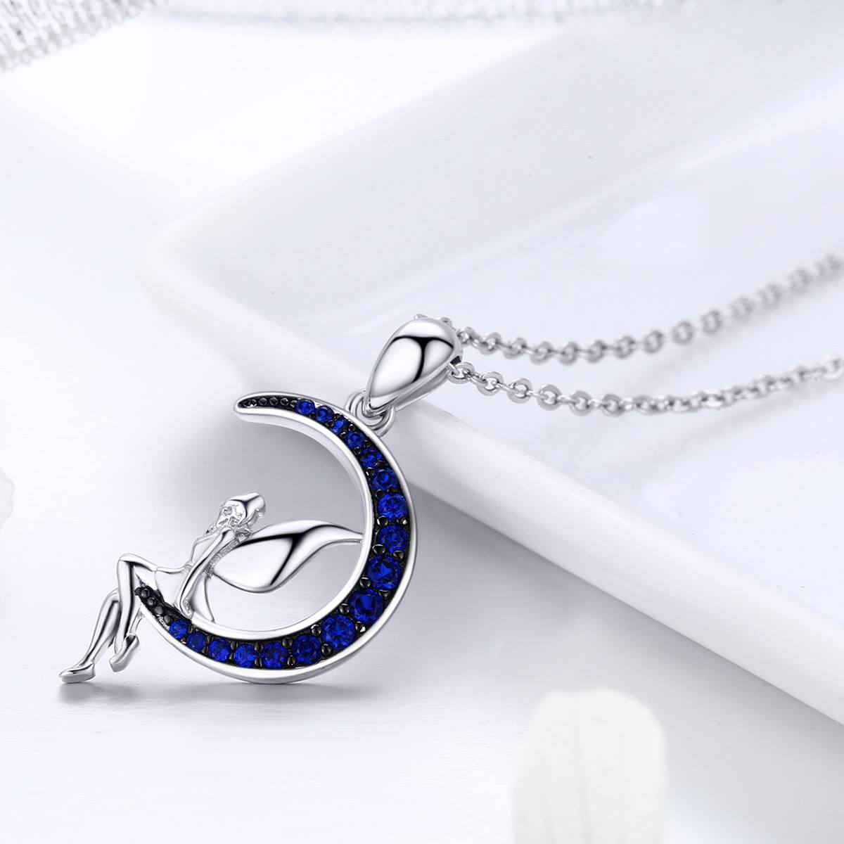 Collar Plata 925 Hada Luna Azul con Circones - Imagen 6