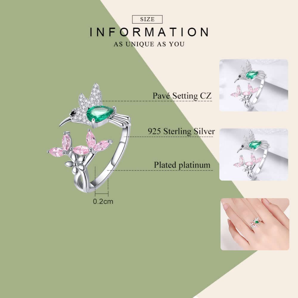 Anillo Plata 925 Colibri Picaflor Circones - Imagen 3