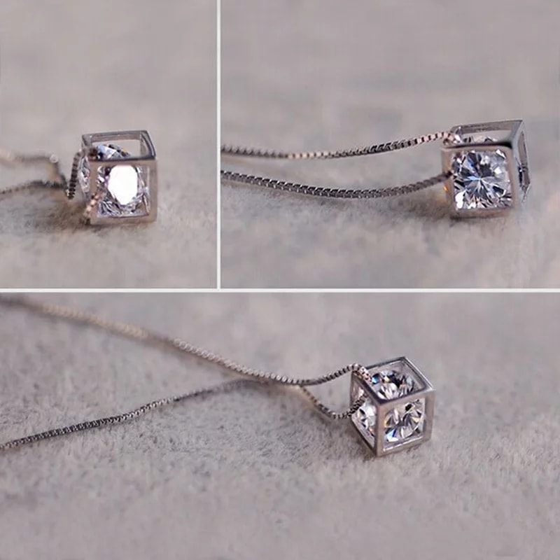 Collar Cubo con Circon Plateado - Imagen 2