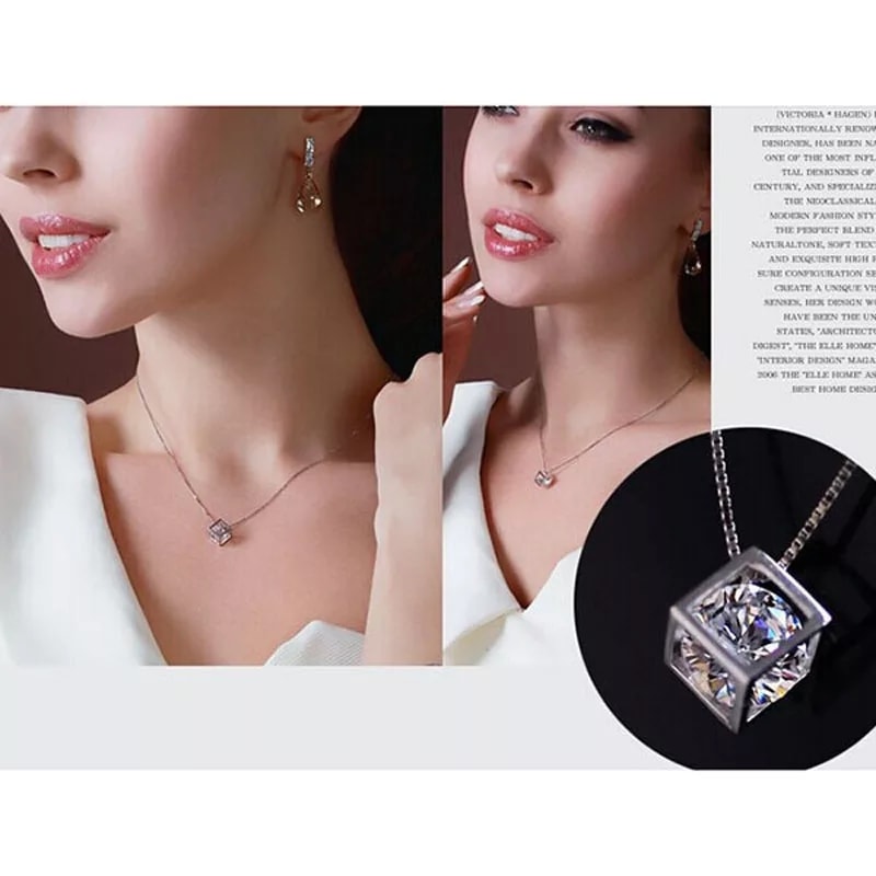 Collar Cubo con Circon Plateado - Imagen 3