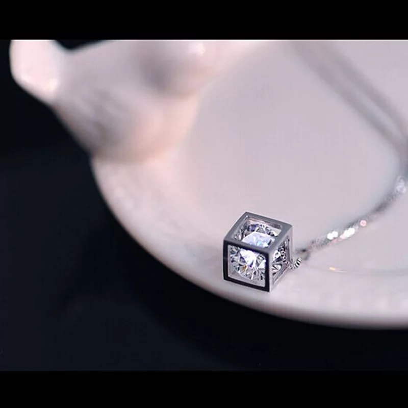 Collar Cubo con Circon Plateado - Imagen 4